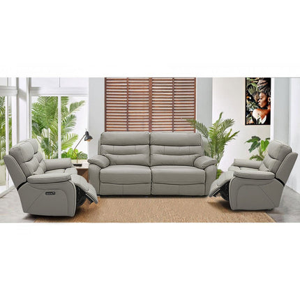 Fletcher Light Grey Leather Power Reclining Large 2 Seater Sofa with Power Headrest – view 5