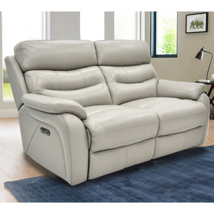 Fletcher Light Grey Leather Power Reclining 2 Seater Sofa with Power Headrest – view 3