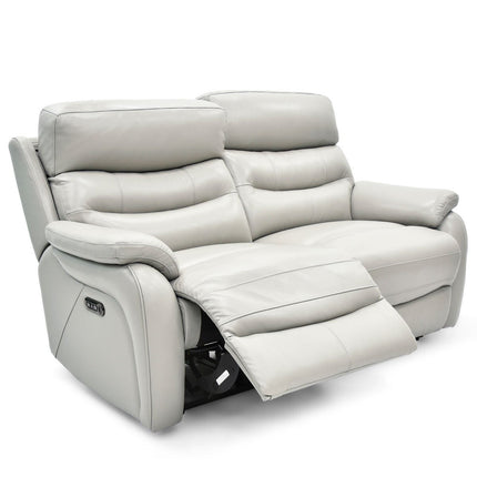 Fletcher Light Grey Leather Power Reclining 2 Seater Sofa with Power Headrest – view 4