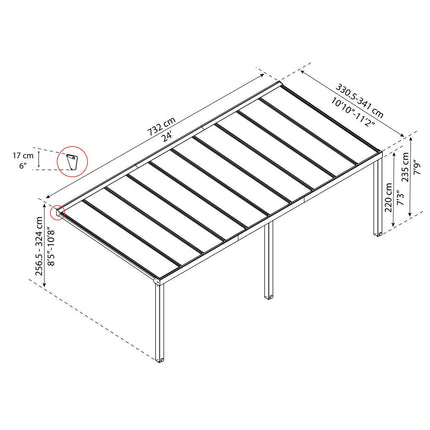 Palram Canopia Stockholm 11ft 2" x 24ft (3.4 x 7.3m) Aluminium Patio Cover – view 2