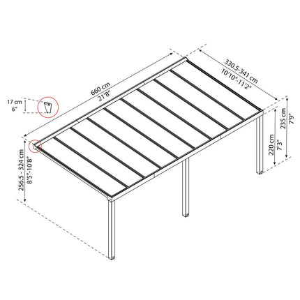 Palram Canopia Stockholm 11ft 2" x 21ft 8" (3.4 x 6.6m) Aluminium Patio Cover – view 2