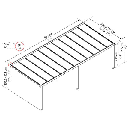 Palram Canopia Stockholm 11ft 2" x 26ft 4" (3.4 x 8.1m) Aluminium Patio Cover – view 2