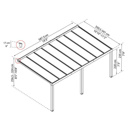 Palram Canopia Stockholm 11ft 2" x 19ft 3" (3.4 x 5.9m) Aluminium Patio Cover – view 2