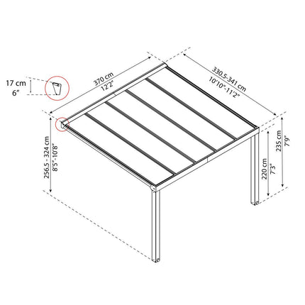 Palram Canopia Stockholm 11ft 2" x 12ft 2" (3.4 x 3.7m) Aluminium Patio Cover – view 2