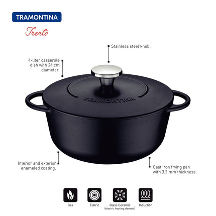 Tramontina Enamelled Cast Iron Casserole Dish, 24cm / 4.0L – view 4