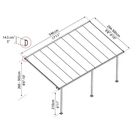 Palram Canopia Feria 3 Veranda Patio Cover, Grey in 4 Sizes