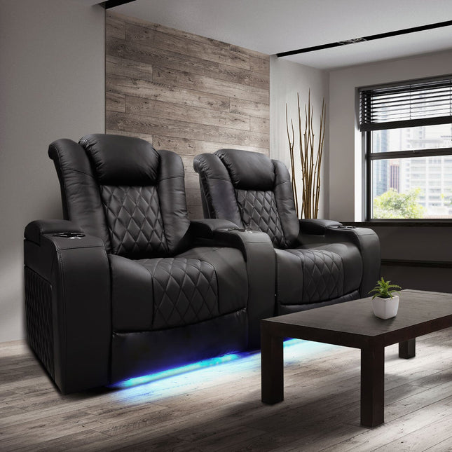 Valencia Tuscany Row of 2 Black Leather Power Reclining Home Theatre Seating