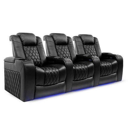 Valencia Tuscany Row of 3 Black Leather Power Reclining Home Theatre Seating – view 3