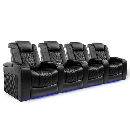 Valencia Tuscany Row of 4 Black Leather Power Reclining Home Theatre Seating – view 3