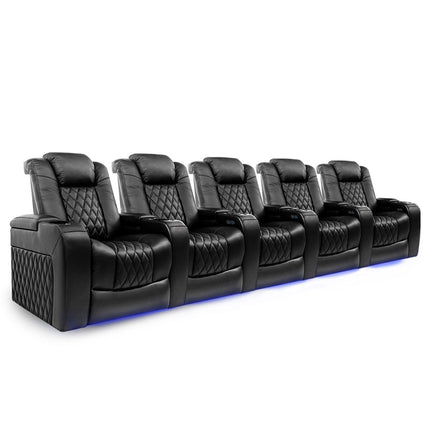 Valencia Tuscany Row of 5 Black Leather Power Reclining Home Theatre Seating – view 3