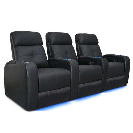 Valencia Verona Row of 3 Black Leather Power Reclining Home Theatre Seating – view 3