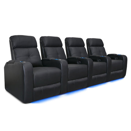 Valencia Verona Row of 4 Black Leather Power Reclining Home Theatre Seating – view 3