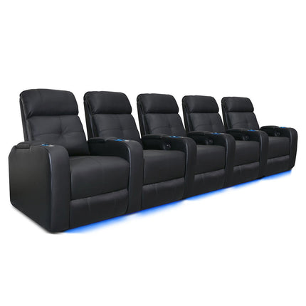 Valencia Verona Row of 5 Black Leather Power Reclining Home Theatre Seating – view 3