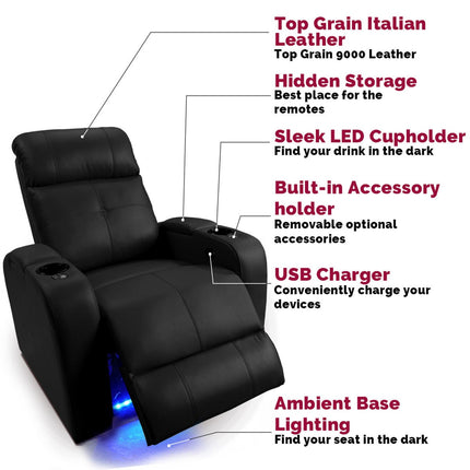 Valencia Verona Row of 5 Black Leather Power Reclining Home Theatre Seating – view 8