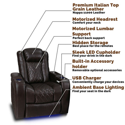 Valencia Tuscany Row of 2 Brown Leather Power Reclining Home Theatre Seating – view 8