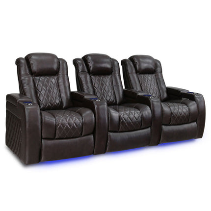 Valencia Tuscany Row of 3 Brown Leather Power Reclining Home Theatre Seating – view 3
