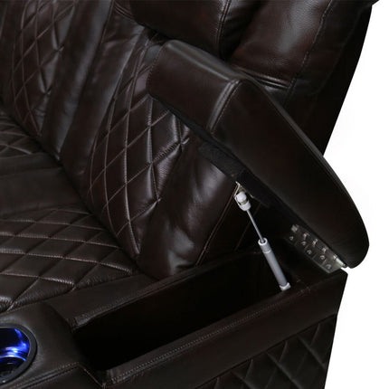 Valencia Tuscany Row of 3 Brown Leather Power Reclining Home Theatre Seating – view 7