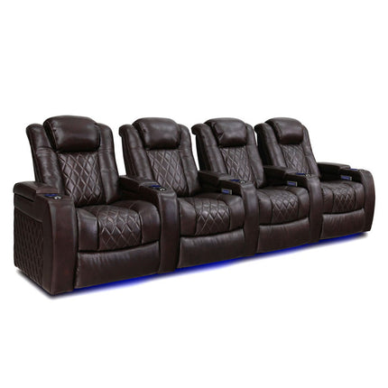 Valencia Tuscany Row of 4 Brown Leather Power Reclining Home Theatre Seating – view 3