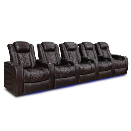 Valencia Tuscany Row of 5 Brown Leather Power Reclining Home Theatre Seating – view 3