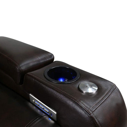Valencia Tuscany Row of 5 Brown Leather Power Reclining Home Theatre Seating – view 6