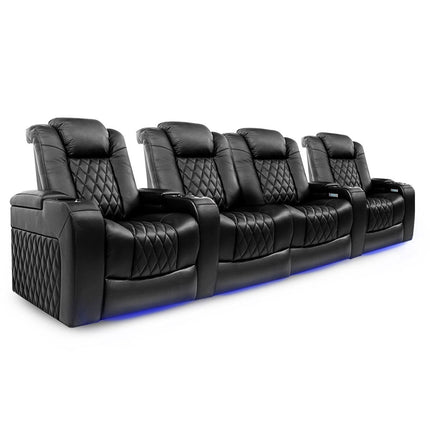 Valencia Tuscany Row of 4 Black Leather Power Reclining Home Theatre Seating with Sofa Centre – view 3