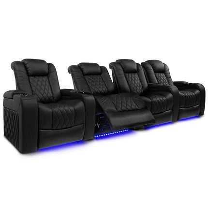 Valencia Tuscany Row of 4 Black Leather Power Reclining Home Theatre Seating with Sofa Centre – view 4