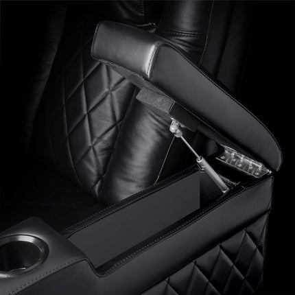 Valencia Tuscany Row of 4 Black Leather Power Reclining Home Theatre Seating with Sofa Centre – view 7