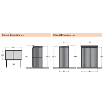 Stone Garden 4ft 7" x 2ft 6" (1.45 x 0.8m) Vertical 1,887 Litre Steel Shed in 2 Colours – view 3